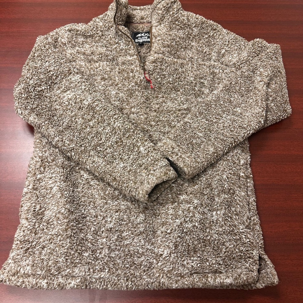 Alpine Sherpa Pullover Fleece 1/4 Zip Sweater Jacket Womens‎ Small Cozy Brown